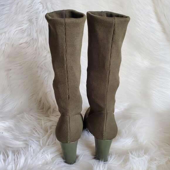Steve Madden Olive Pull On Mid-Calf Stretch Fabric Block Heel Boots SZ 8 - Picture 4 of 15